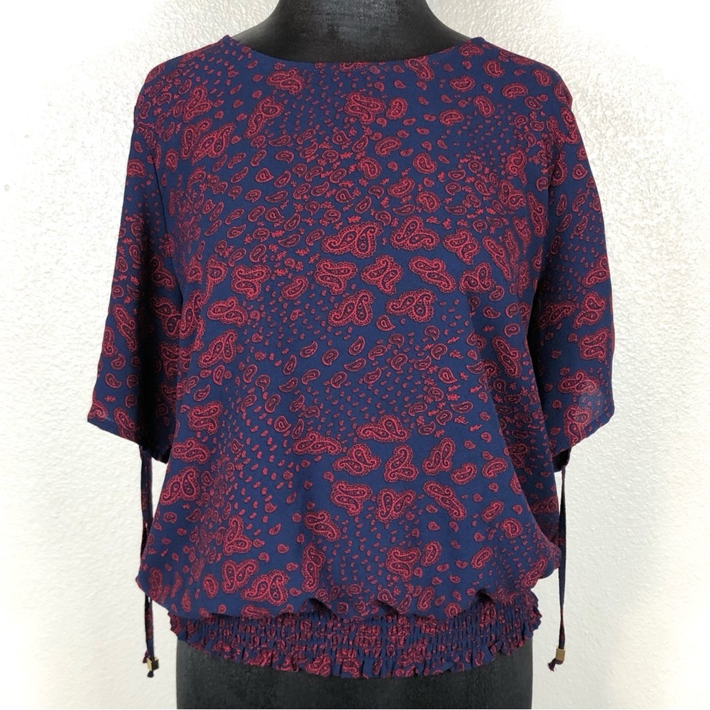 MICHAEL Michael Kors Blouse Women’s Size Large Navy & Red Paisley
